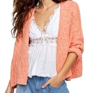 Free People Sunset Cruise Cardigan Sweater Orange XL Open Front Layering